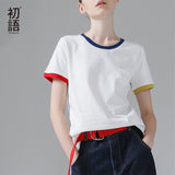 Toyouth Hit Color Edge Tees For Women Basic Cotton T-Shirt