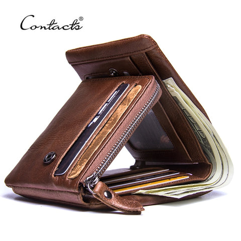 CONTACT'S Genuine Crazy Horse Leather Men Wallets