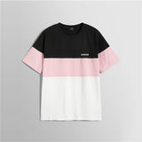 ROMWE Men Letter Front Color Block Tee Summer Round Neck Short Sleeve T Shirts